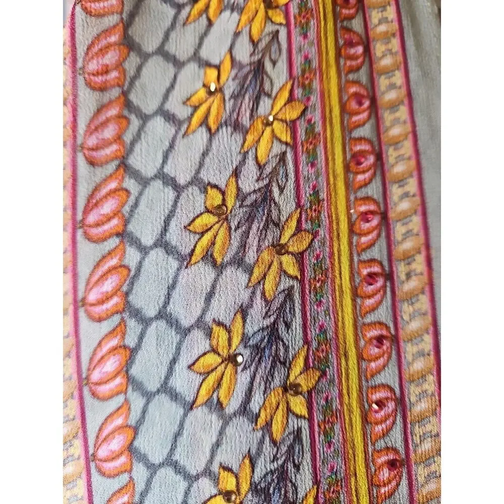 Boho Floral Embellished Scarf Multicolor Lightweight Shawl Wrap Festival - Picture 9 of 12